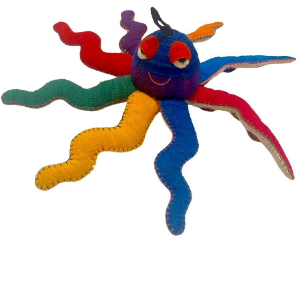 Barbara Santoni Colorful Octopus Toy or Decor Handmade Plush Cotton